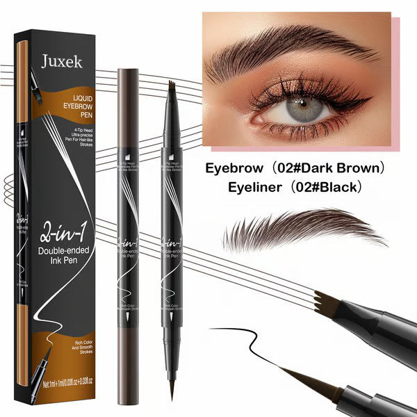 Juxek™ Four-Pronged Dual-Head Eyebrow Pencil - Quick-Drying, Sweat-Resistant, Smudge-Proof with Brow Brush for Precise, Natural Strokes