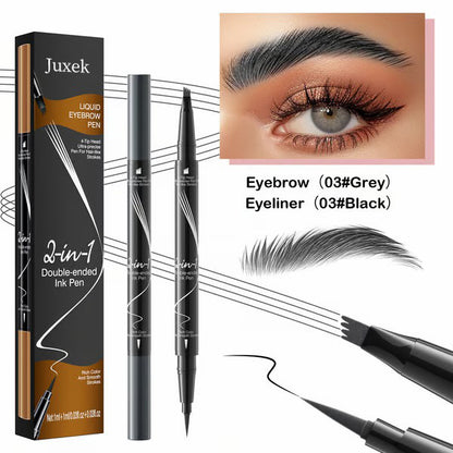 Juxek™ Four-Pronged Dual-Head Eyebrow Pencil - Quick-Drying, Sweat-Resistant, Smudge-Proof with Brow Brush for Precise, Natural Strokes