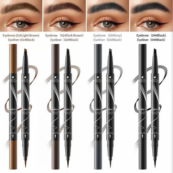 Juxek™ Four-Pronged Dual-Head Eyebrow Pencil - Quick-Drying, Sweat-Resistant, Smudge-Proof with Brow Brush for Precise, Natural Strokes