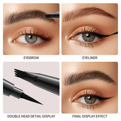 Juxek™ Four-Pronged Dual-Head Eyebrow Pencil - Quick-Drying, Sweat-Resistant, Smudge-Proof with Brow Brush for Precise, Natural Strokes